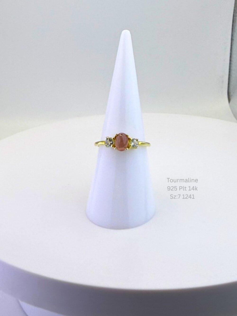 Pink Tourmaline Ring 925 Sterling Silver 14K Gold Accents Size 7